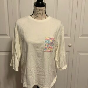 Uniqlo White Long Sleeve Tee with Colorful Pocket